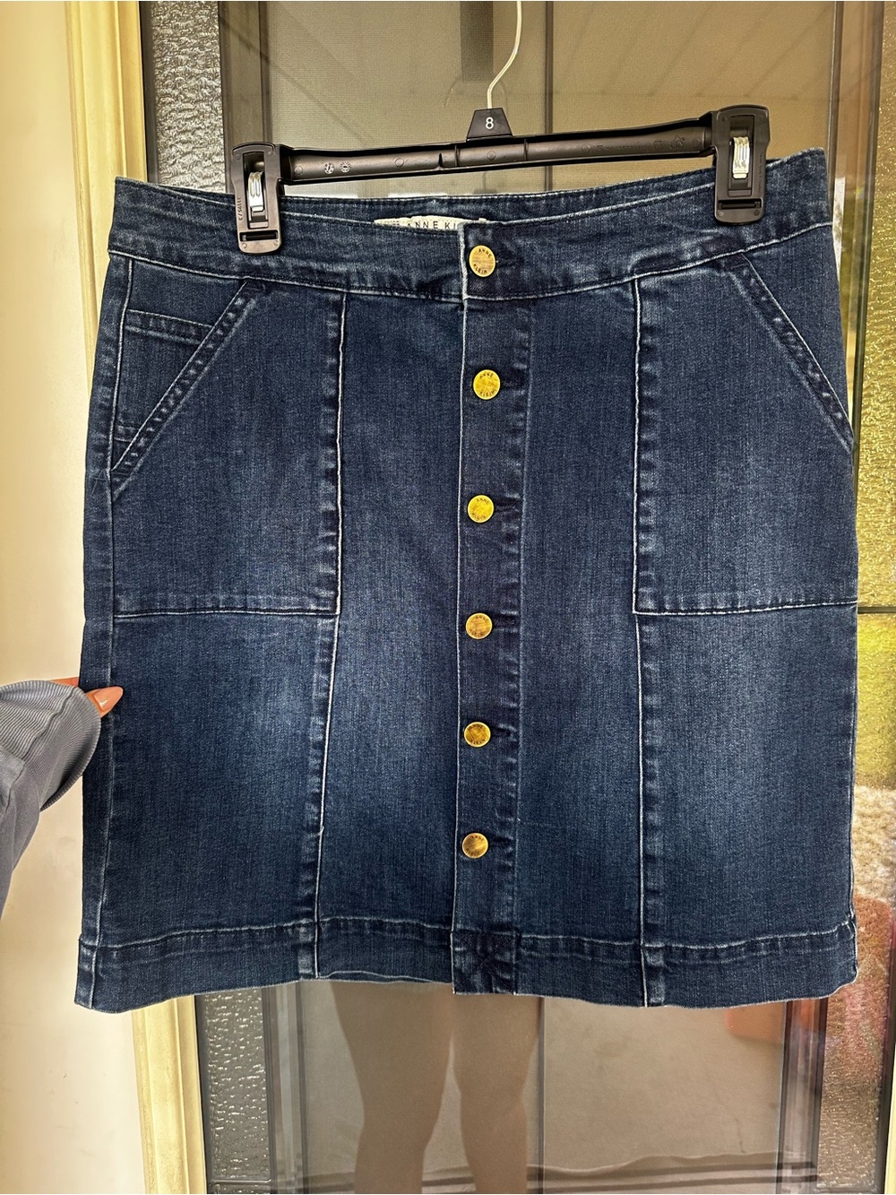 Anne Klein Jeans Dark Blue Denim Button-Front Midi Skirt